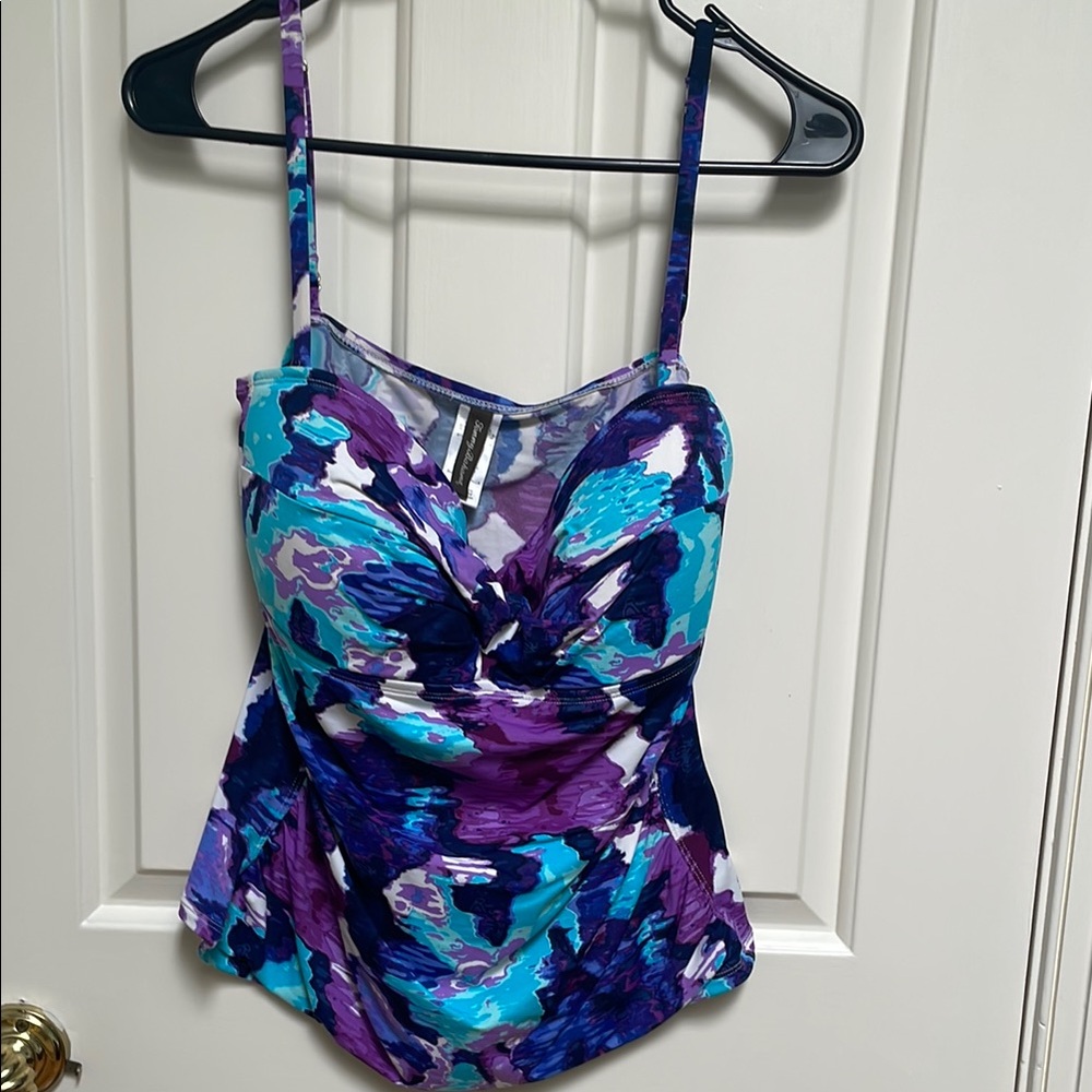 Tommy Bahama sz L Tankini top Aqua Navy Purple Mauve White